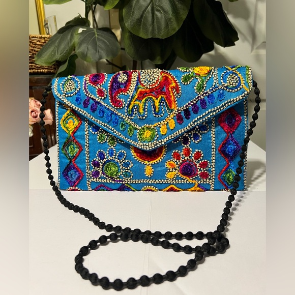 Source Unknown Handbags - Indian Rajasthani Embroidered Crossbody & Clutch |Floral & Mirror Ethnic Design